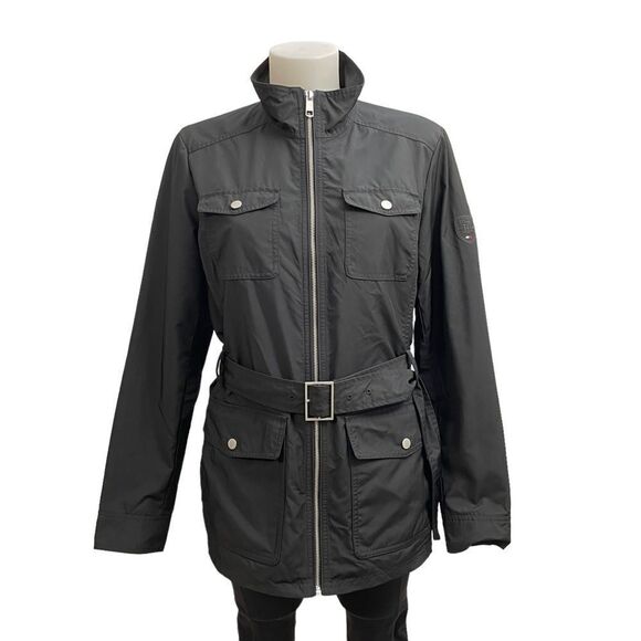 TOMMY HILFIGER WOMEN’s Full zip belted jacket midlength trench/utility coat sz L - Picture 1 of 13